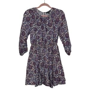 J. Crew Palermo Linen Smocked Waist Dress Size S Blue Red Floral Bouquet Cottage